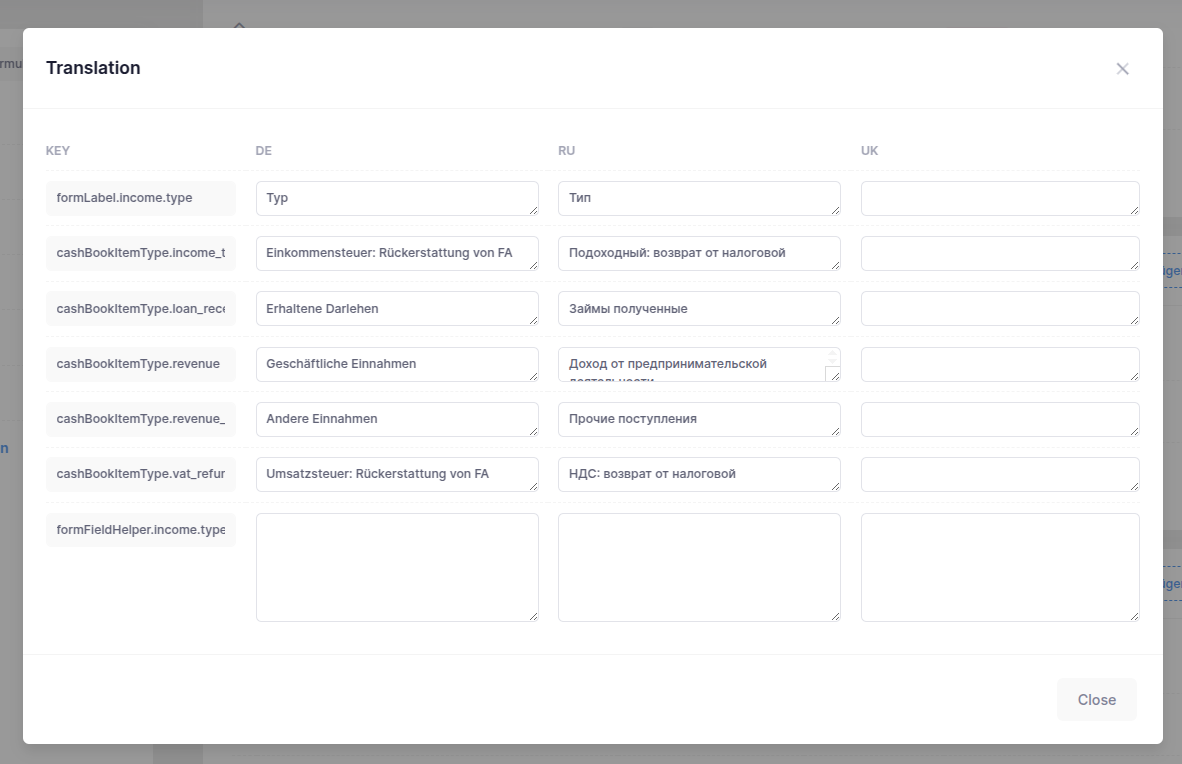 forms income expense incometype translation popup